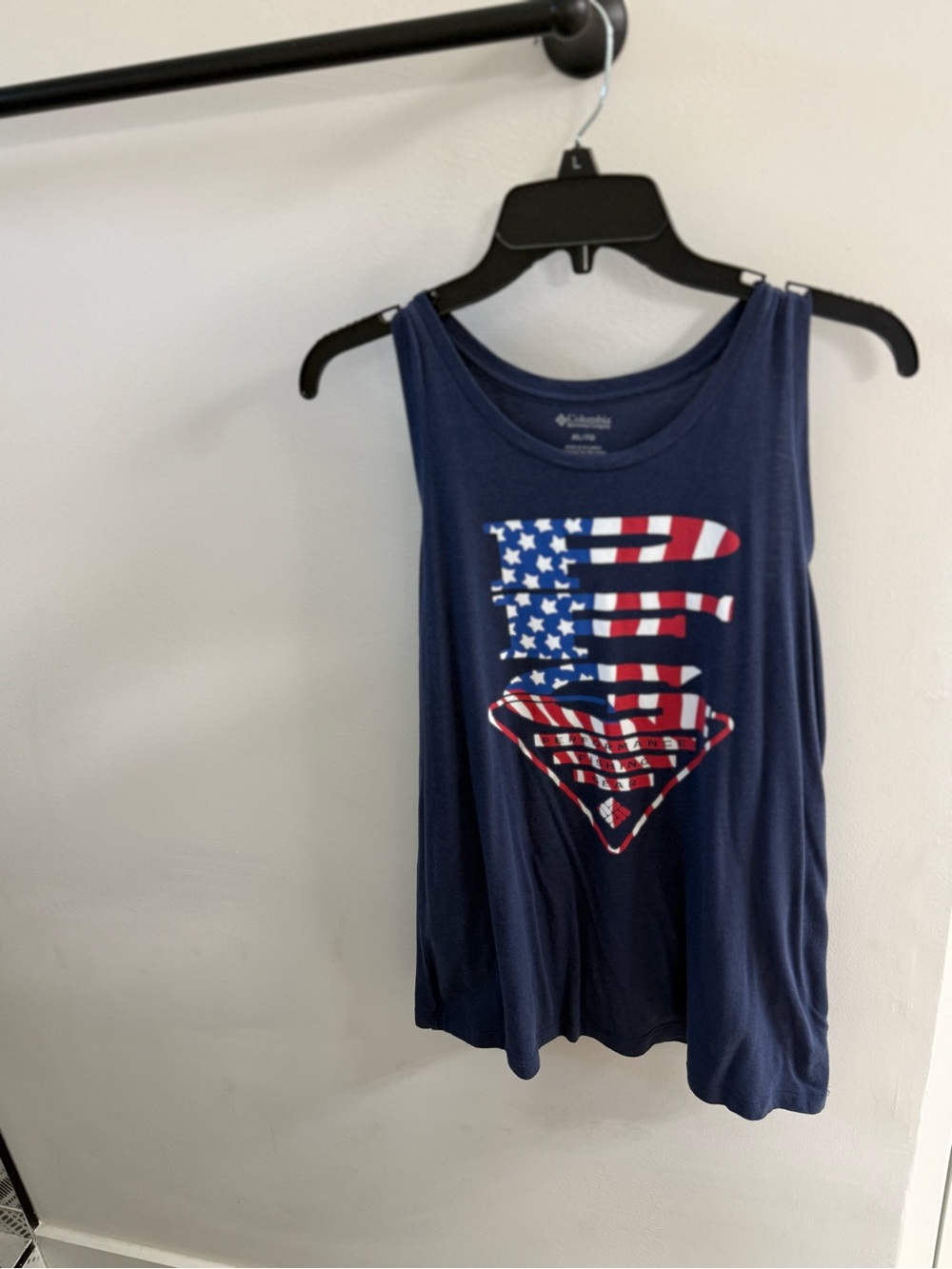 Columbia Navy Tank Top with American Flag Surf Graphic